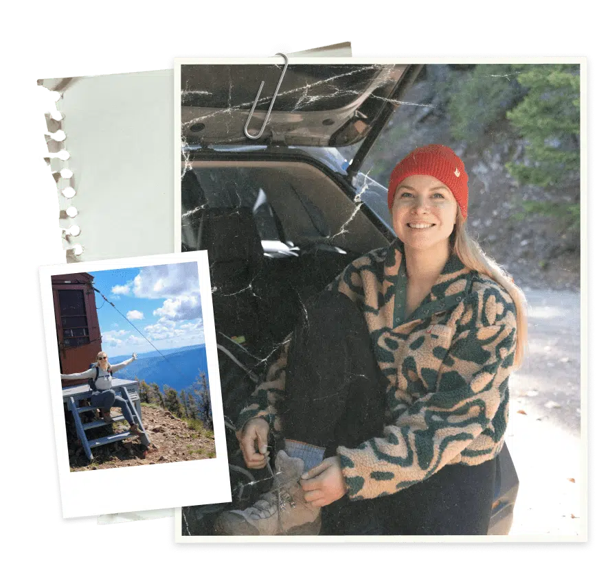 Collage of images featuring woman outdoors