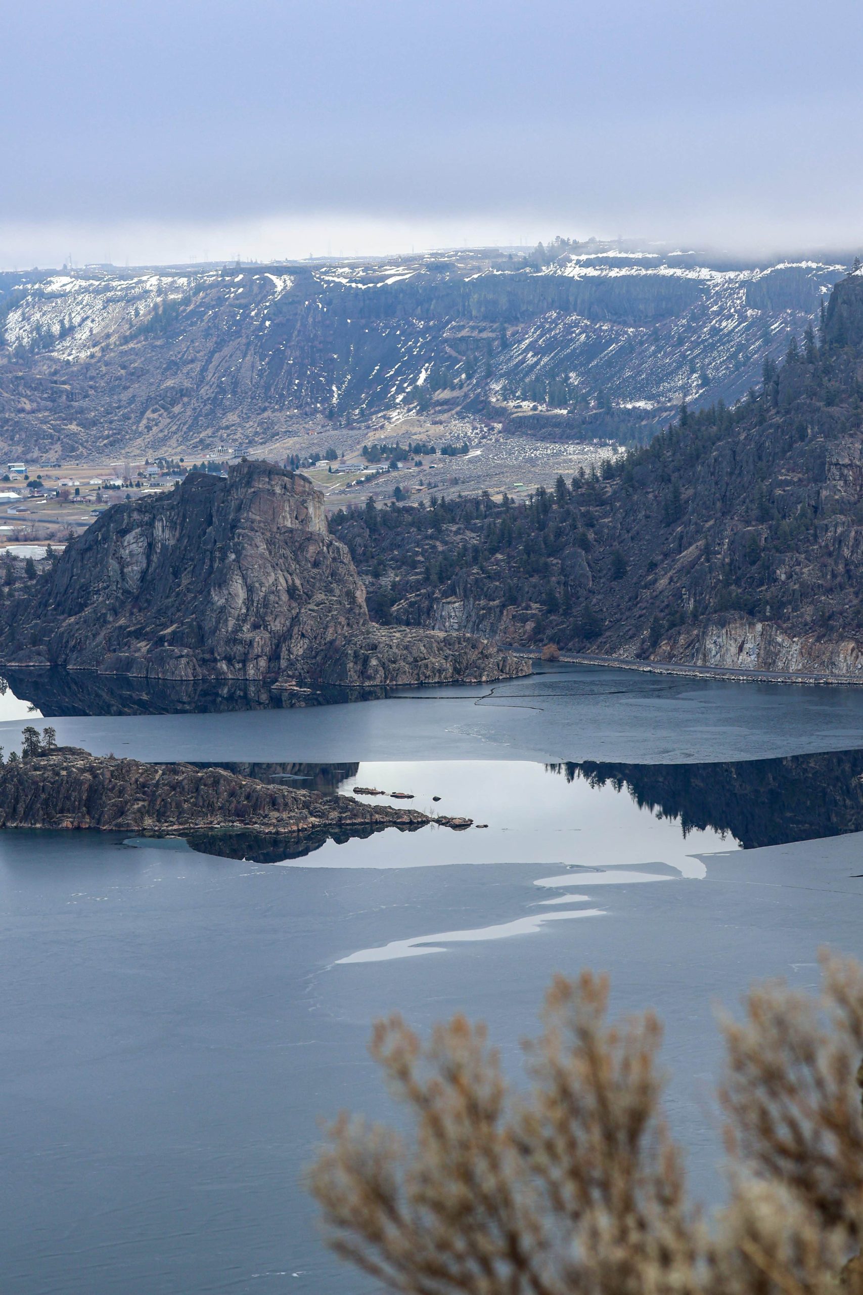 Water surrounded by mountains