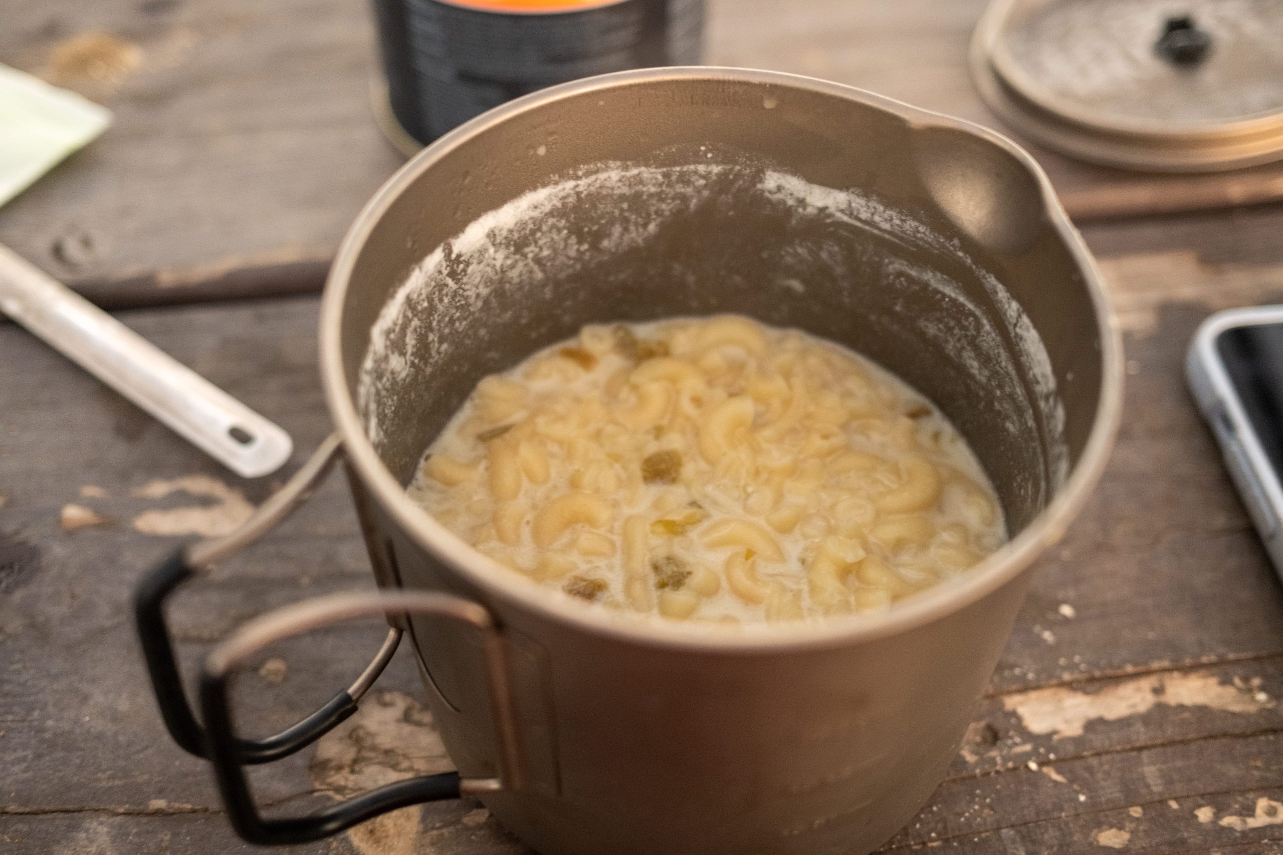 Hatch Green Chili Mac and Cheese in an MSR Pot